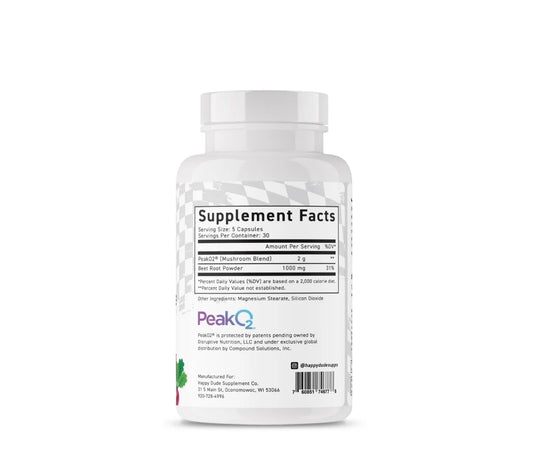 Peak Performance Supplement Facts showing Beet Root and PeakO₂ ingredients.